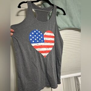 Amazon Gray Tank Top with American Flag Heart